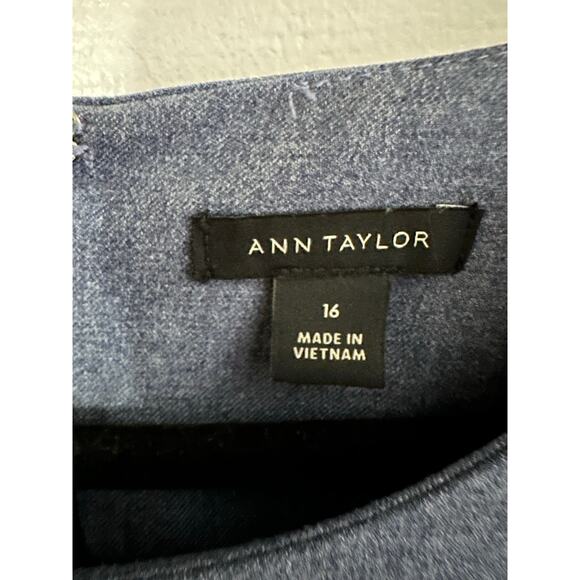 ANN TAYLOR Blue Short-Sleeved Wool Blend Sheath Dress Classic Career - Sz 16 - Picture 4 of 6